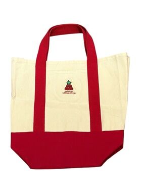 Colonial Williamsburg Cream & Red Canvas Tote with Pineapple Embroidery
